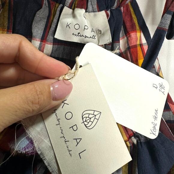 Kopal Heera Midi High Neck Halter Dress in Navy Plaid Madras Check NEW - Picture 9 of 10